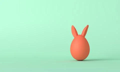 Red easter egg with cute bunny ears. Easter background. 3D Rendering 스톡 일러스트