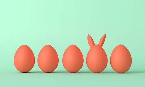 Red easter egg with cute bunny ears. Easter background. 3D Rendering Illustrazione stock