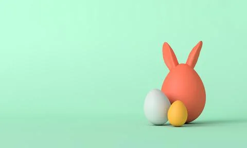 Red easter egg with cute bunny ears. Easter background. 3D Rendering Stock Illustration