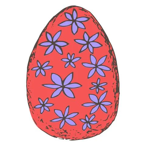 Red Easter egg with floral lilac pattern Stock Illustration