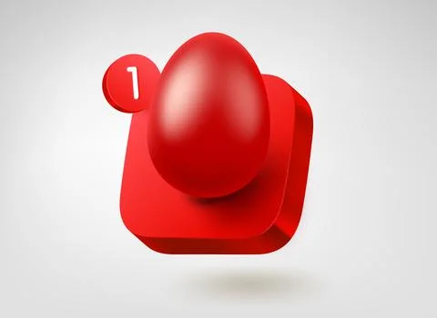 Red easter egg on red button. 3d vector mobile application icon Stock Illustration