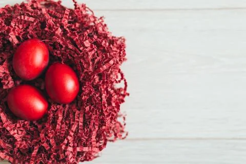 Red Easter eggs background 스톡 사진