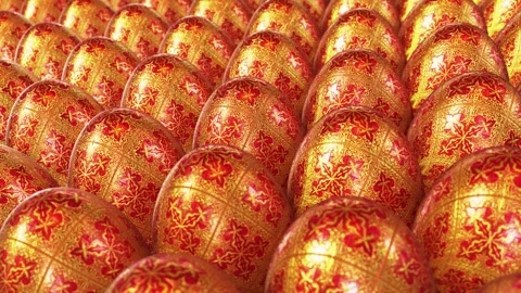 Red Easter eggs with a beautiful Christian crosses golden ornament in UHD Stock Footage 266363550