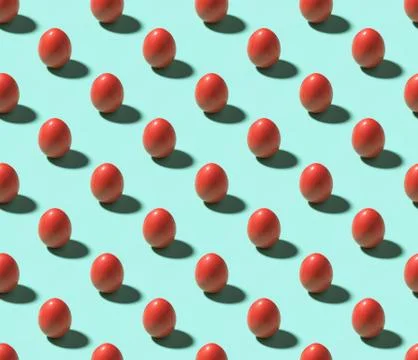 Red easter eggs on cyan isometric seamless background Stock Illustration