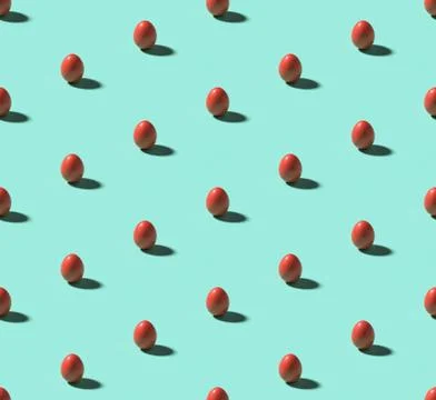 Red easter eggs on cyan, seamless isometric background Stock Illustration