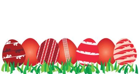Red Easter eggs horizontal banner on white background Stock Illustration