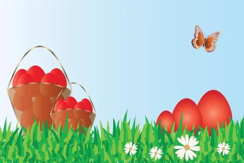 Red Easter eggs in the nature vector Stock Illustration