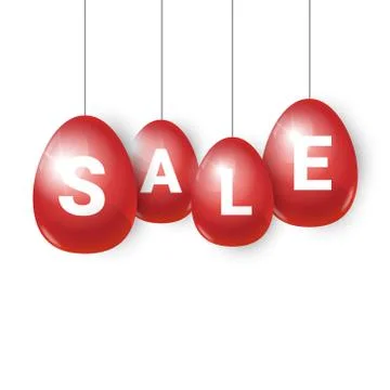 Red Easter Eggs With Sale Signs Hanging On White Background Holiday Shopping Illustrazione stock