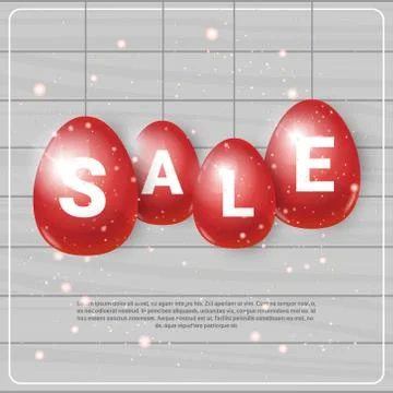 Red Easter Eggs With Sale Tags Hanging On Template Background Holiday Shopping Illustrazione stock