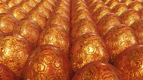 Red Easter eggs with traditional Chinese golden ornament rendered in UHD Stock Footage 265942788