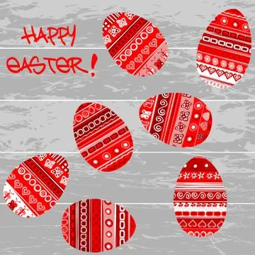 Red Easter eggs on wooden background Illustrazione stock