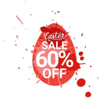 Red Easter Sale Sticker Egg With Paint Splash Background Spring Discounts Seal Ilustración de archivo