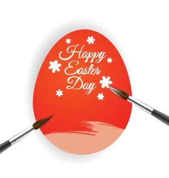 Red egg and brush for Easter day card Stock Illustration