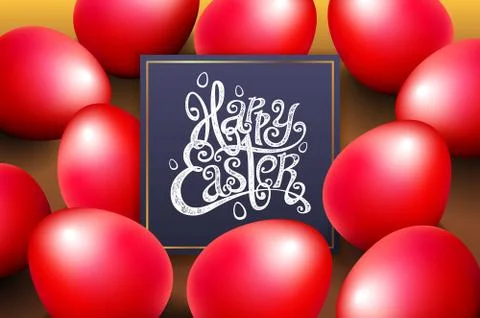 Red eggs happy easter lettering modern calligraphy, vector Illustrazione stock