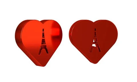 Red Eiffel tower with heart icon isolated on transparent background. France.. 스톡 일러스트