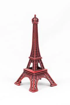 Red Eiffel Tower model, isolated on white background Foto stock