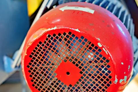 Red electric engine close-up. Boiler room equipment. Foto stock