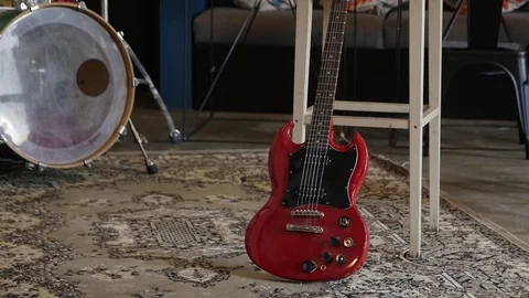 Red Electric Guitar Stock Footage 101434474