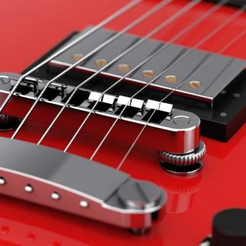 Red Electric Guitar Strings. 3d Rendering 스톡 일러스트