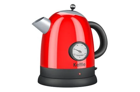 Red Electric Kettle with Temperature Control, retro design. 3D rendering Stock Illustration