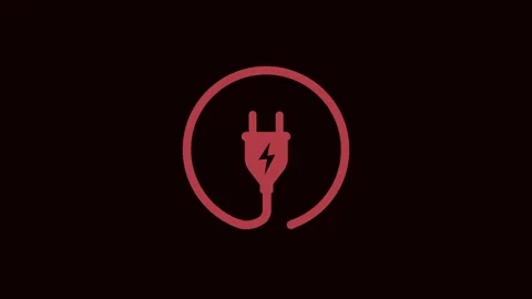 Red Electric Plug Icon with Lightning Bolt in Circle on Dark animation Back.. Stock Footage 321854605