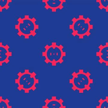 Red Electrical outlet icon isolated seamless pattern on blue background. Power 스톡 일러스트