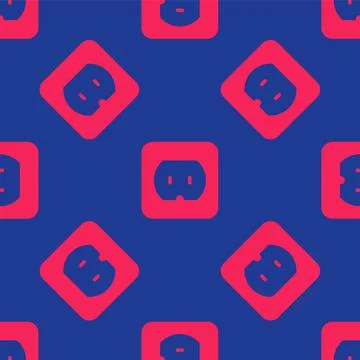 Red Electrical outlet icon isolated seamless pattern on blue background. Power Stock Illustration