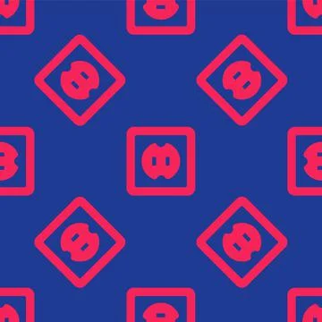 Red Electrical outlet icon isolated seamless pattern on blue background. Power Stock Illustration