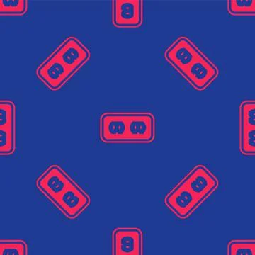 Red Electrical outlet icon isolated seamless pattern on blue background. Powe Stock Illustration