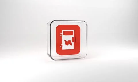 Red Electrical panel icon isolated on grey background. Glass square button. 3d Stock Illustration