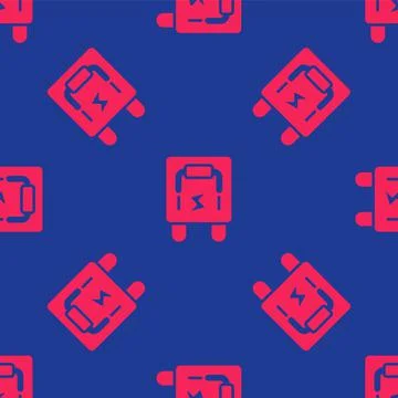 Red Electrical panel icon isolated seamless pattern on blue background. Switc 스톡 일러스트