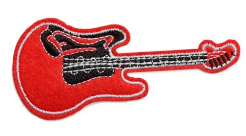 Red electro guitar fabric patch Stock Photos