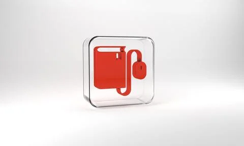 Red Electronic book with mouse icon isolated on grey background. Online Stock Illustration