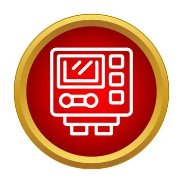 Red electronic control panel icon symbol with gold border Stock Illustration