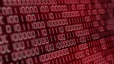 Red electronic screen with changing binary code. Computer display Stock Footage 243264427