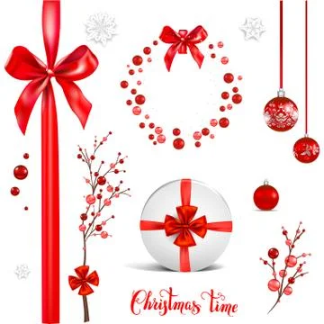 Red elements Christmas set Illustrazione stock