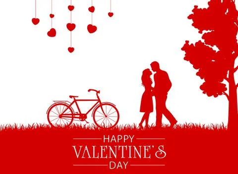 Red Elements with Couple on Valentines Background Stock Illustration