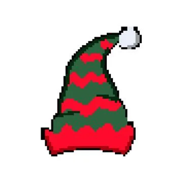 Red elf santa hat pixel art vector illustration 库存插图