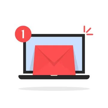 Red email message icon with laptop Stock Illustration