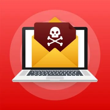 Red email virus. Computer screen. virus, piracy, hacking and security Stock Illustration