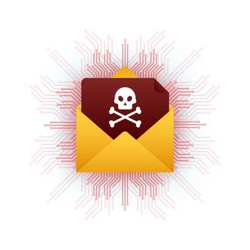 Red email virus. Computer screen. virus, piracy, hacking and security Stock Illustration