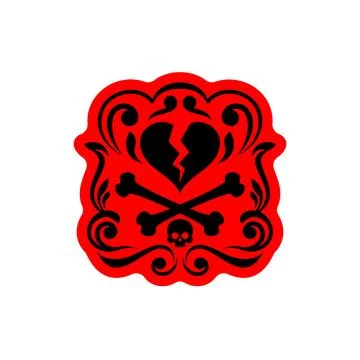 Red emblem with a broken heart, symbolizing pain, lost love, gothic style, .. Illustrazione stock