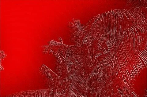 Red Embossed Palm Leaves Texture Background - Tropical Botanical Relief Pat.. Stock Illustration