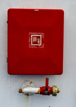 Red emergency fire hydrant on a large ferry. Stock Photos