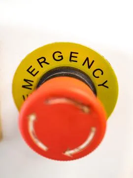 Red emergency panic button on white background Foto stock