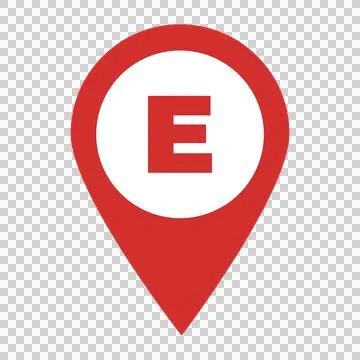 Red Emergency Services Location Pin Marker Icon with Letter E Transparent PNG Stock Illustration
