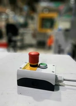 Red-emergency-stop-button-factory-photo-09 Stock Photos