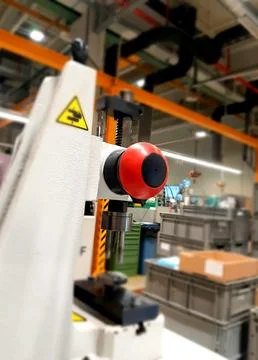 Red-emergency-stop-button-factory-photo-012 Stock Photos