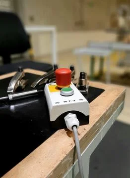Red-emergency-stop-button-factory-photo-011 Stock Photos