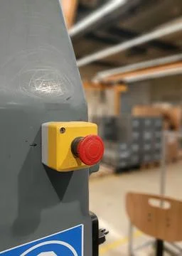 Red-emergency-stop-button-factory-photo-016 Stock Photos